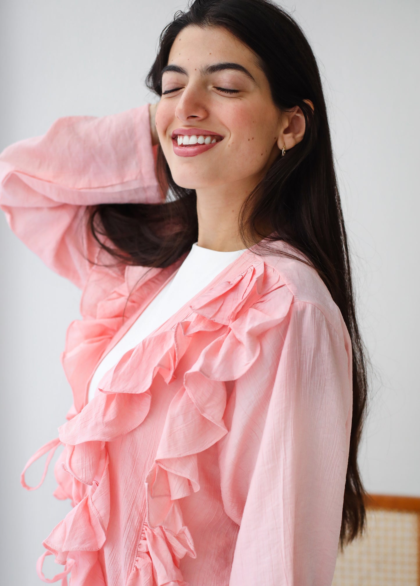 The Ruffles Blouse in Pastel Pink