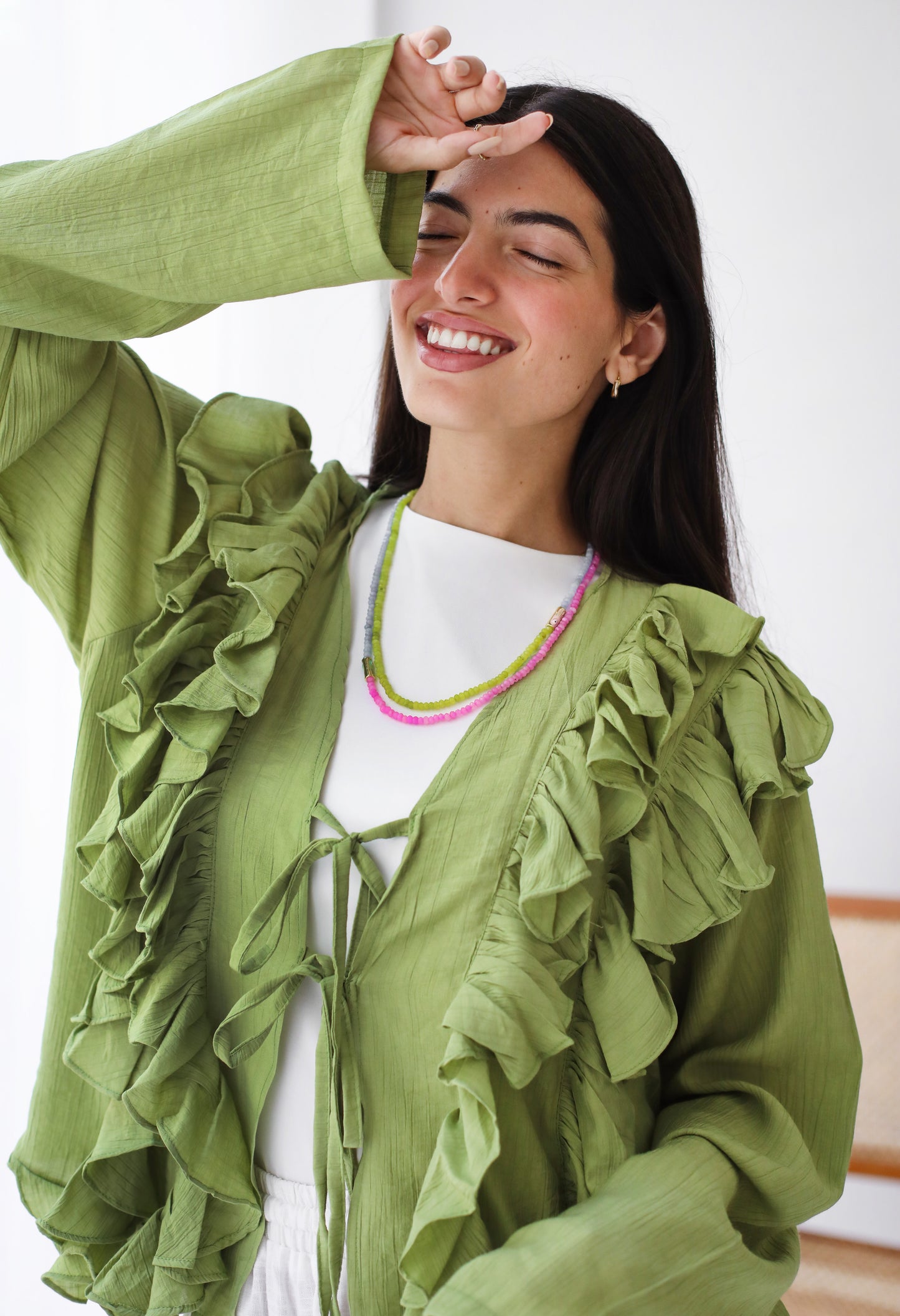 The Ruffles Blouse in Lime