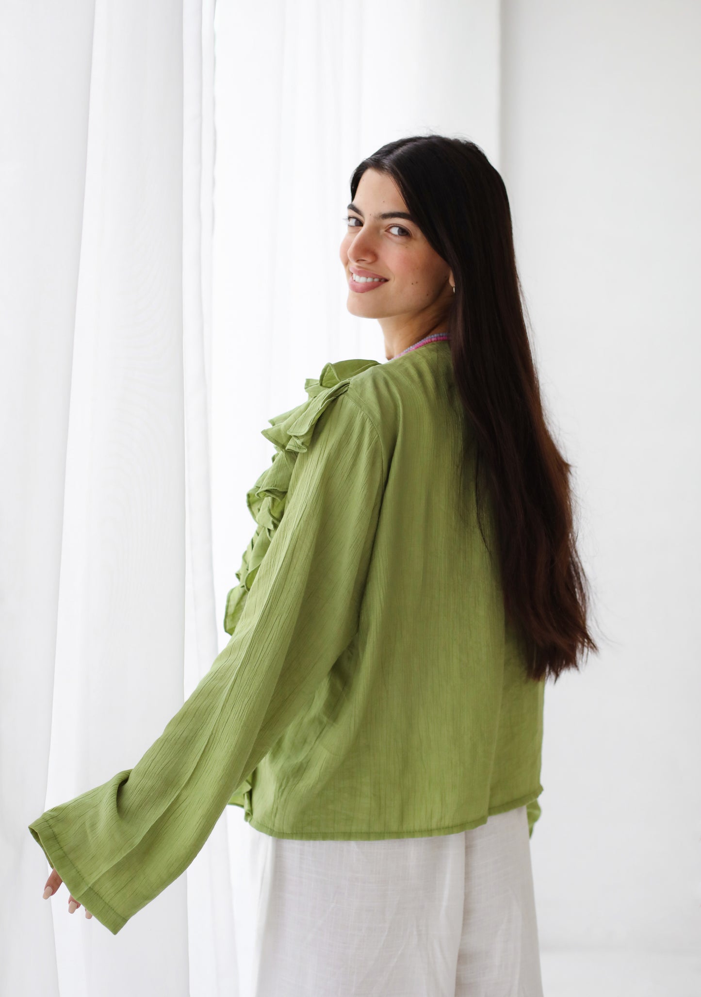 The Ruffles Blouse in Lime
