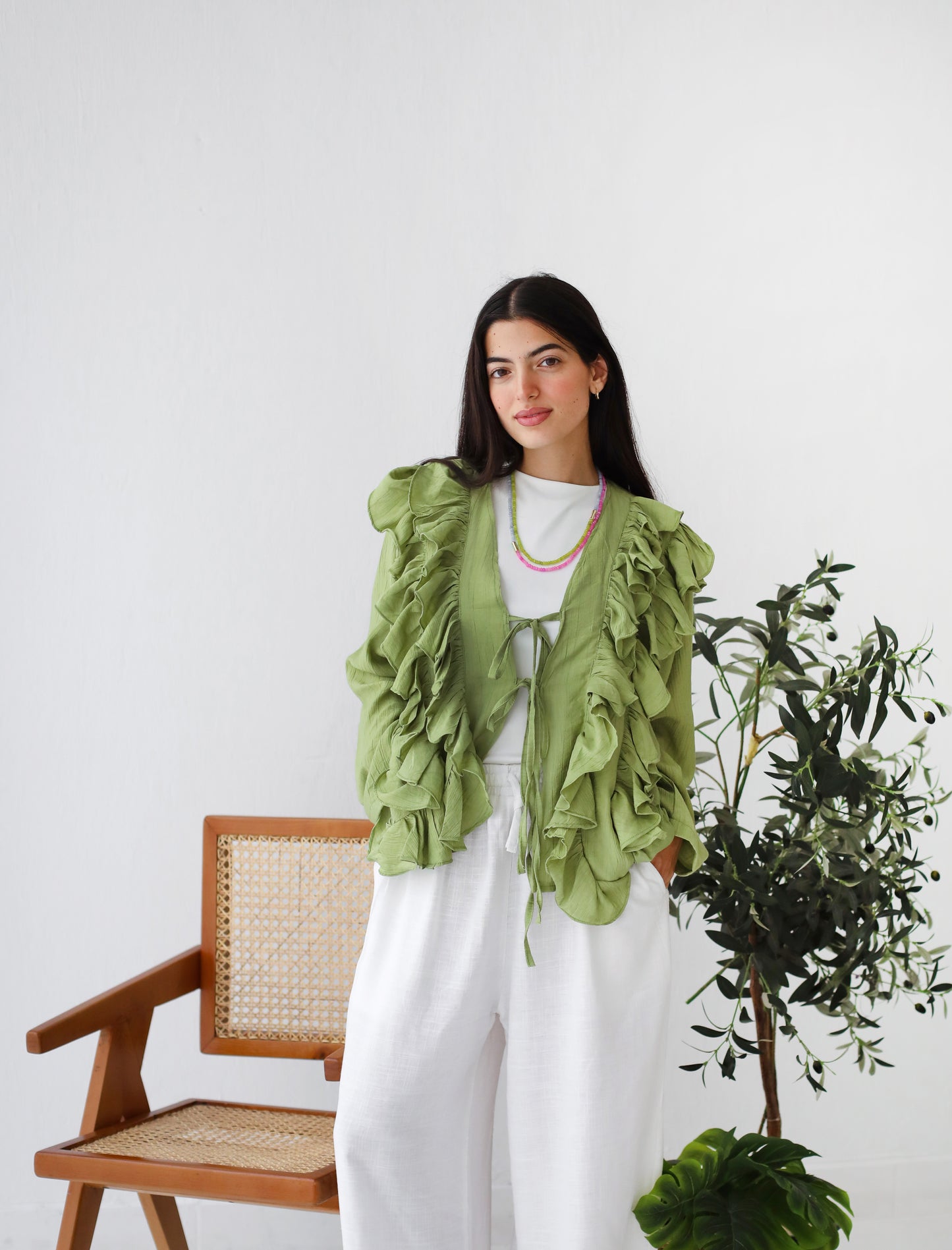 The Ruffles Blouse in Lime