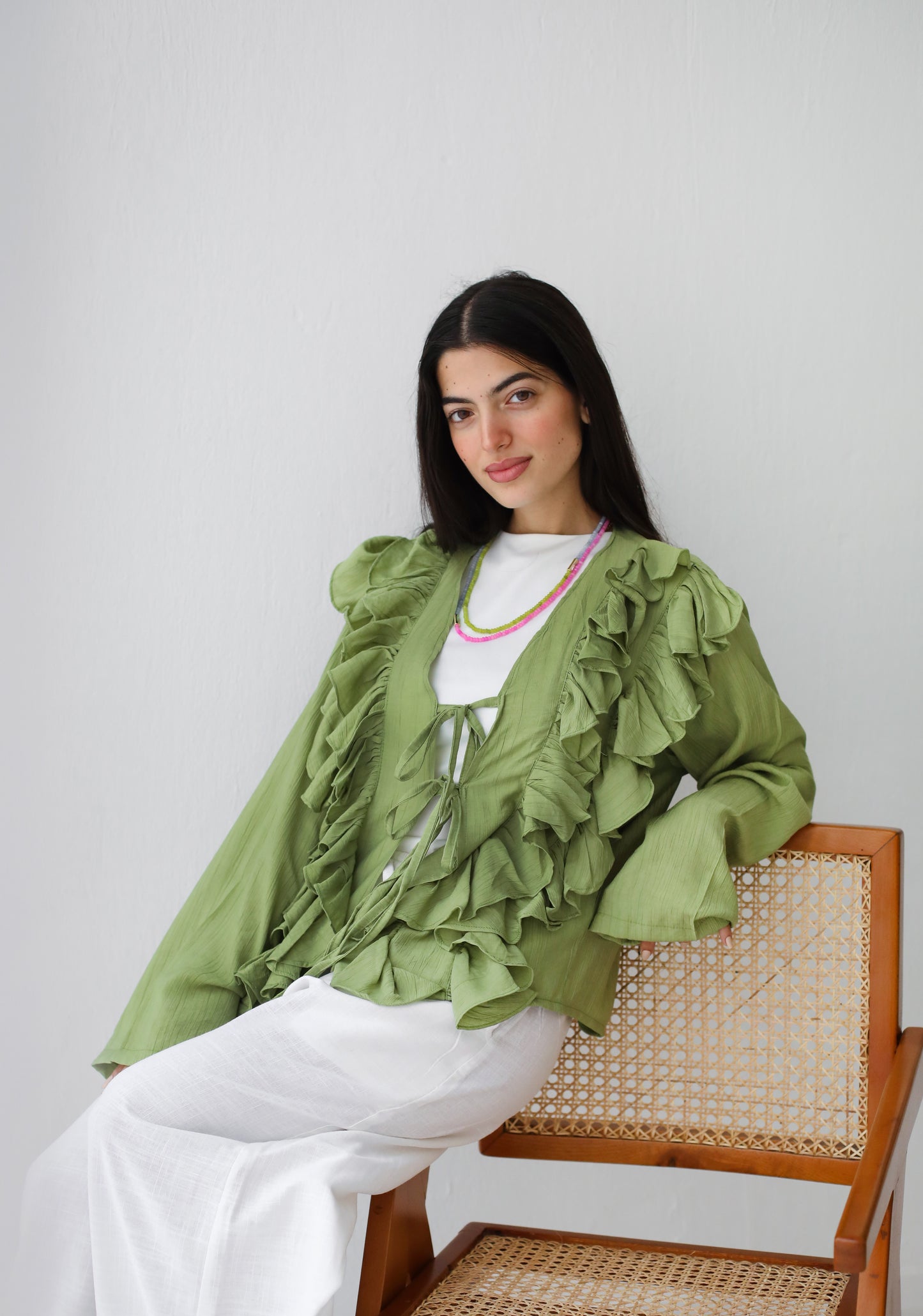 The Ruffles Blouse in Lime