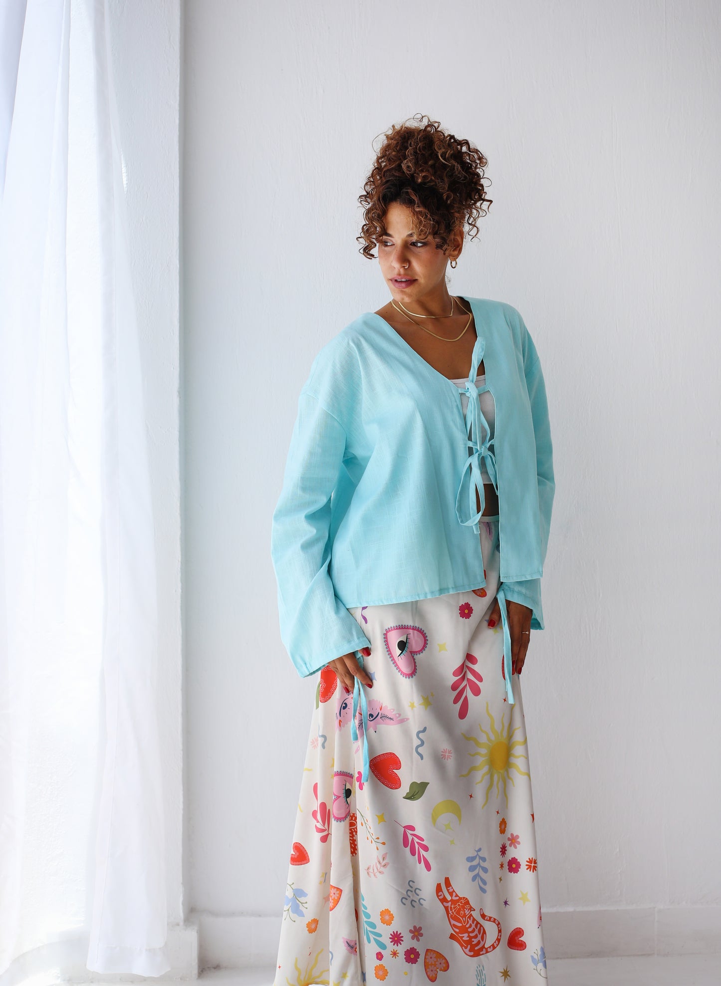 The Tie Bow Top in Aqua Blue