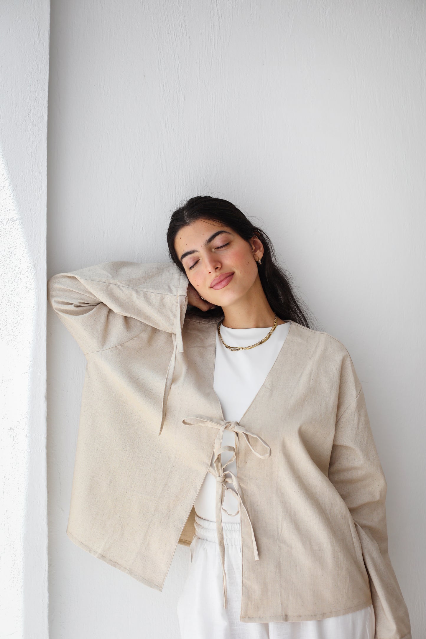 The Tie Bow Top in Beige