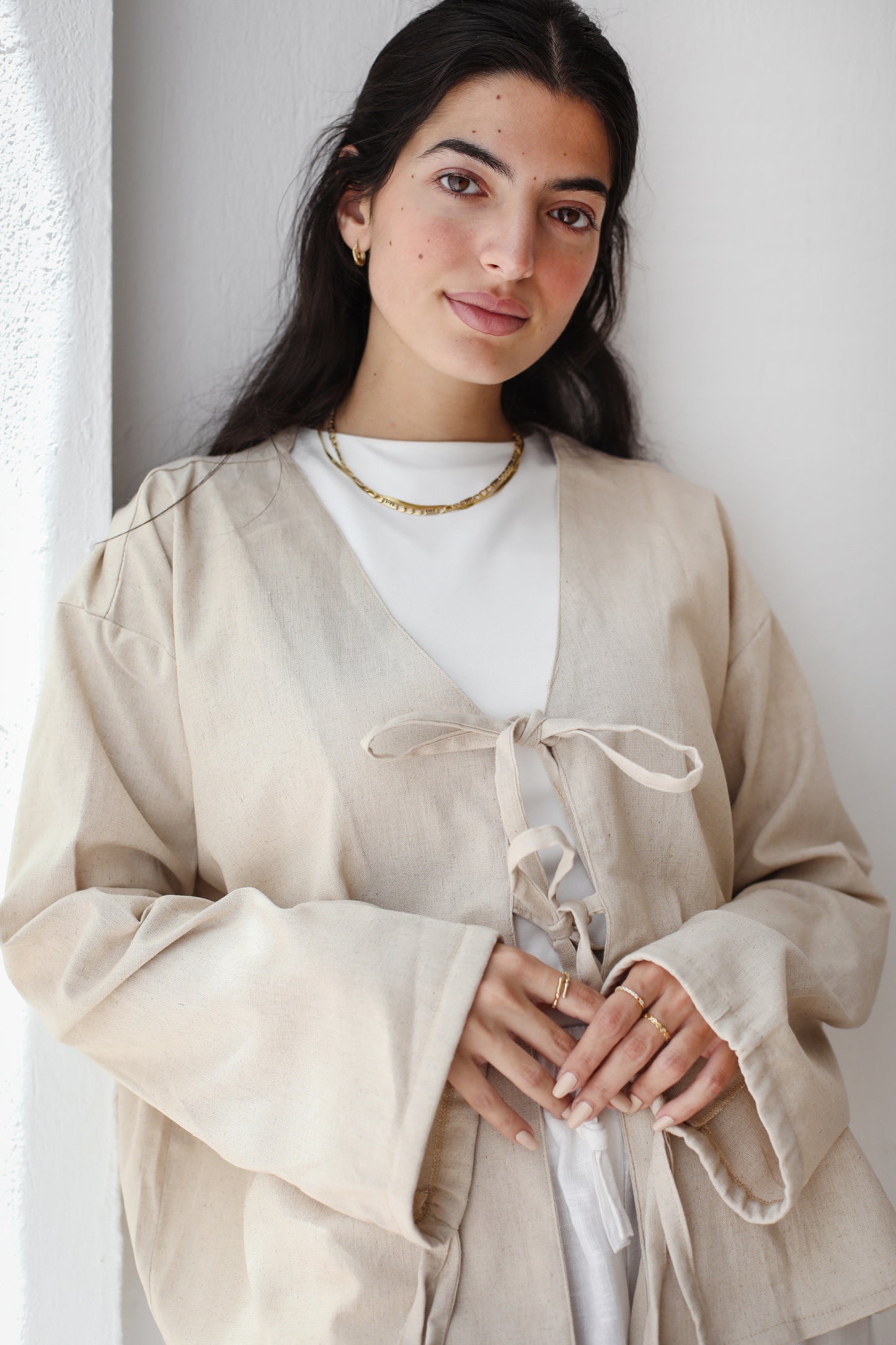The Tie Bow Top in Beige