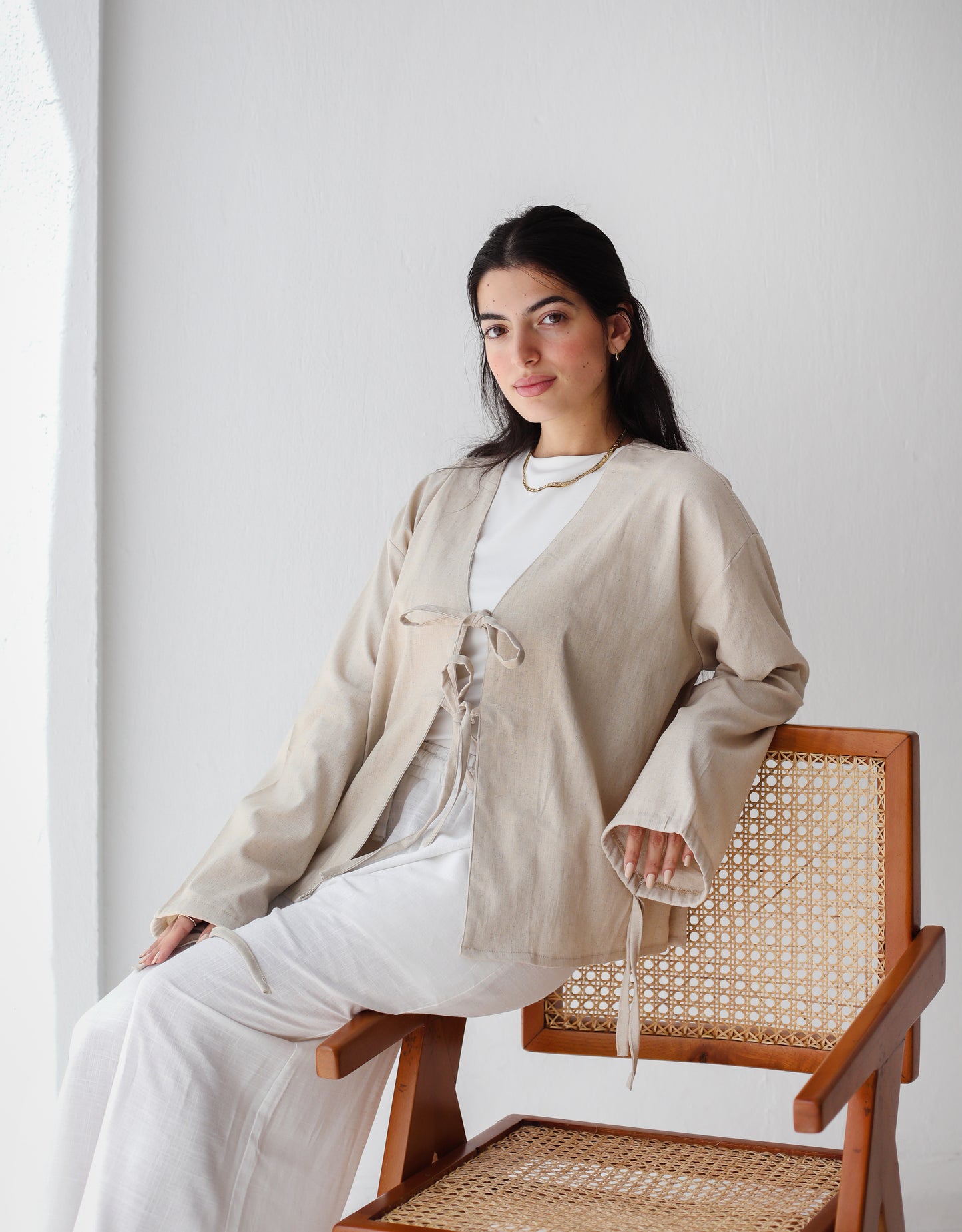 The Tie Bow Top in Beige