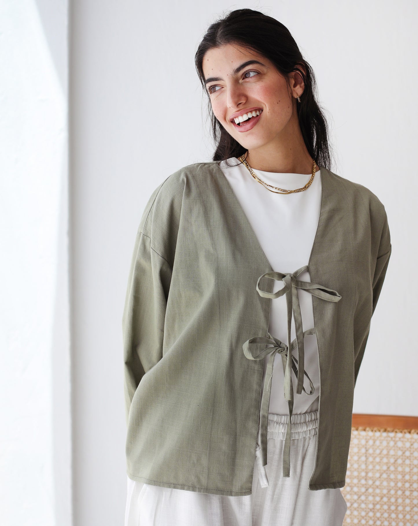The Tie Bow Top in Sage