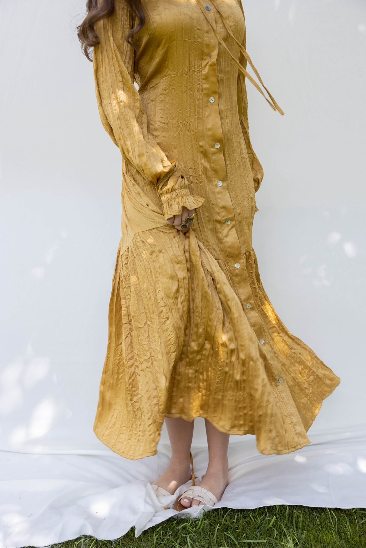 Lily Crushed Shirt Dress in Mustard