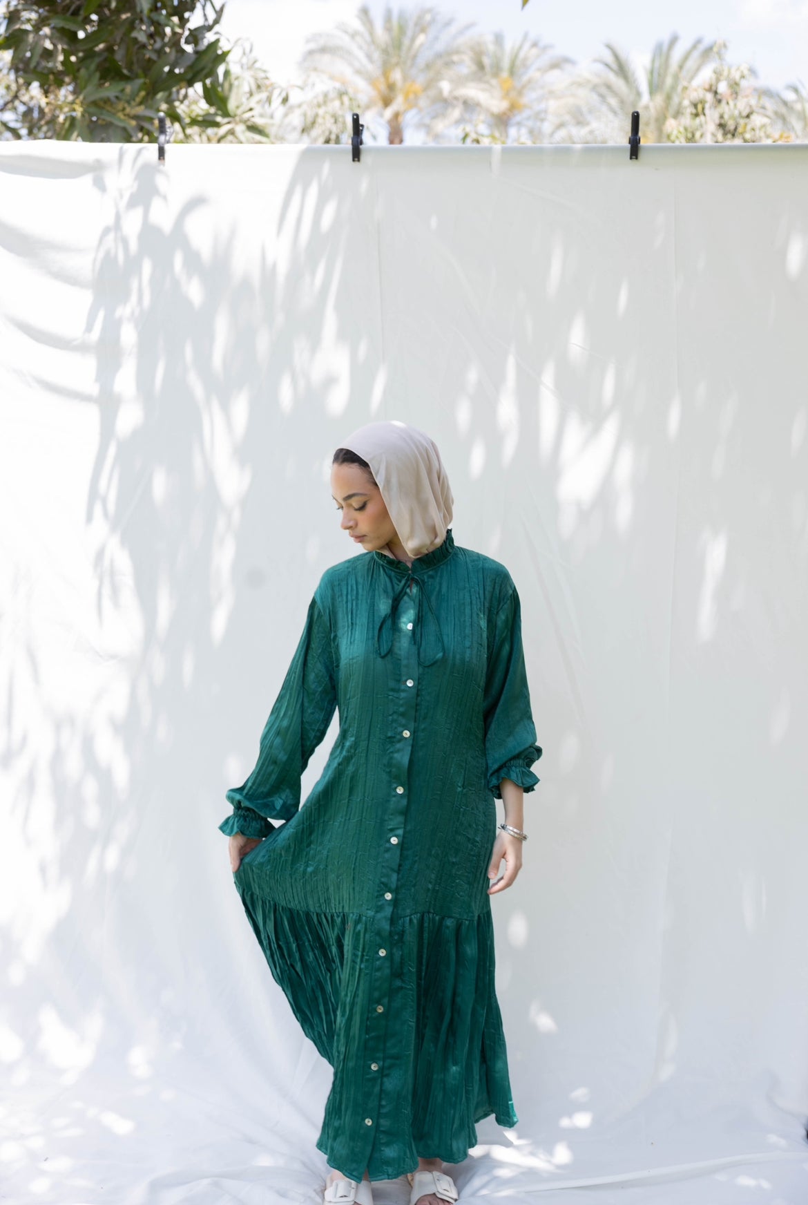 Lily Crushed Shirt Dress in Green
