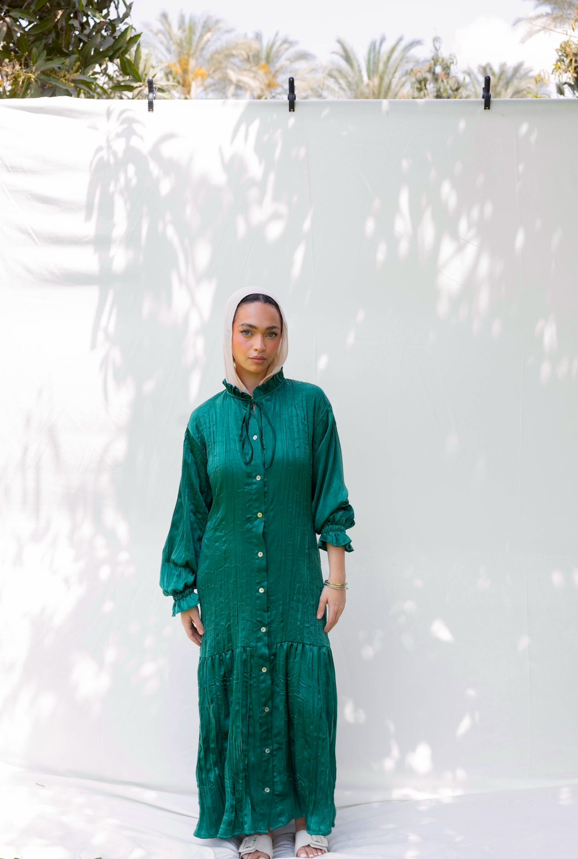 Lily Crushed Shirt Dress in Green