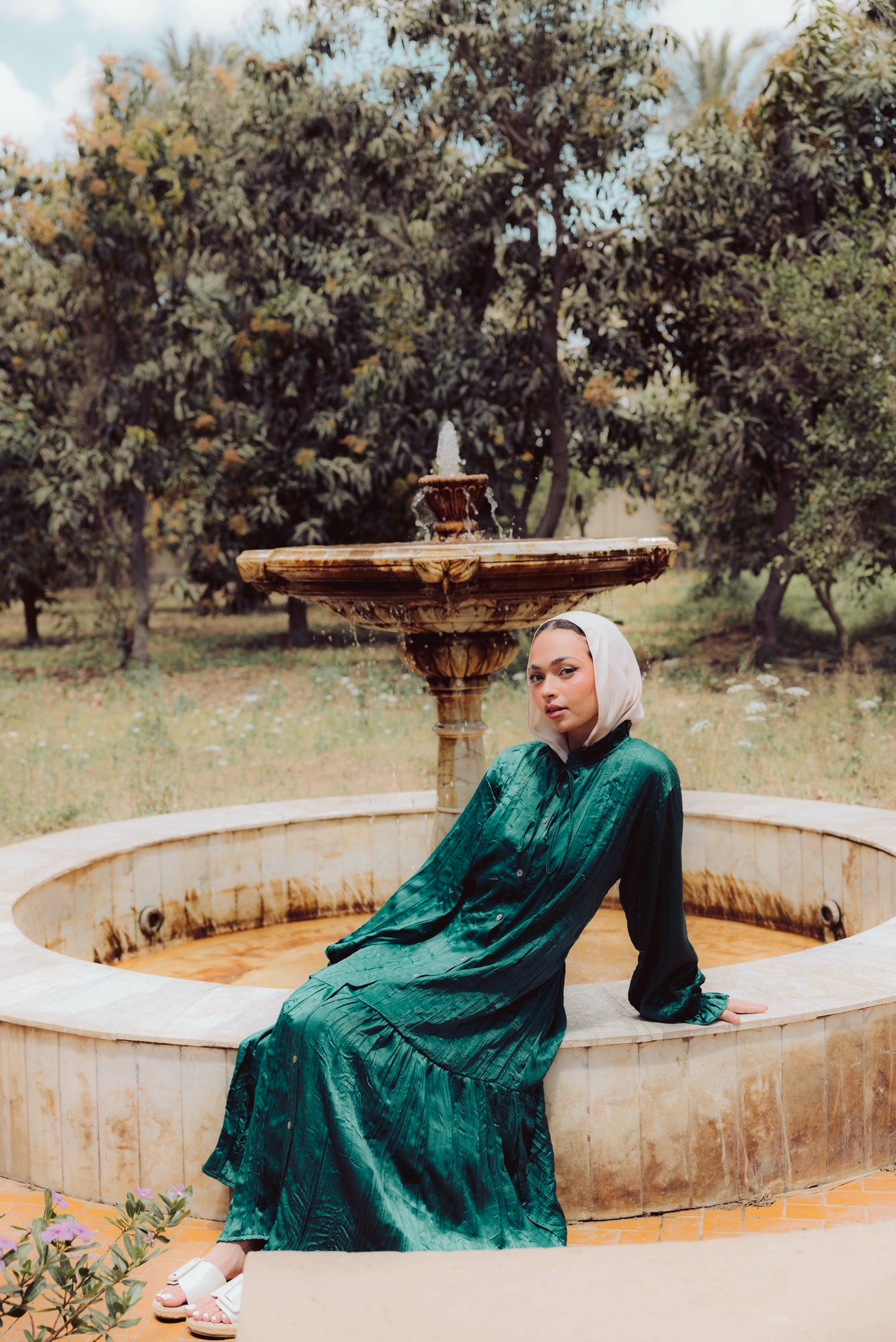 Lily Crushed Shirt Dress in Green
