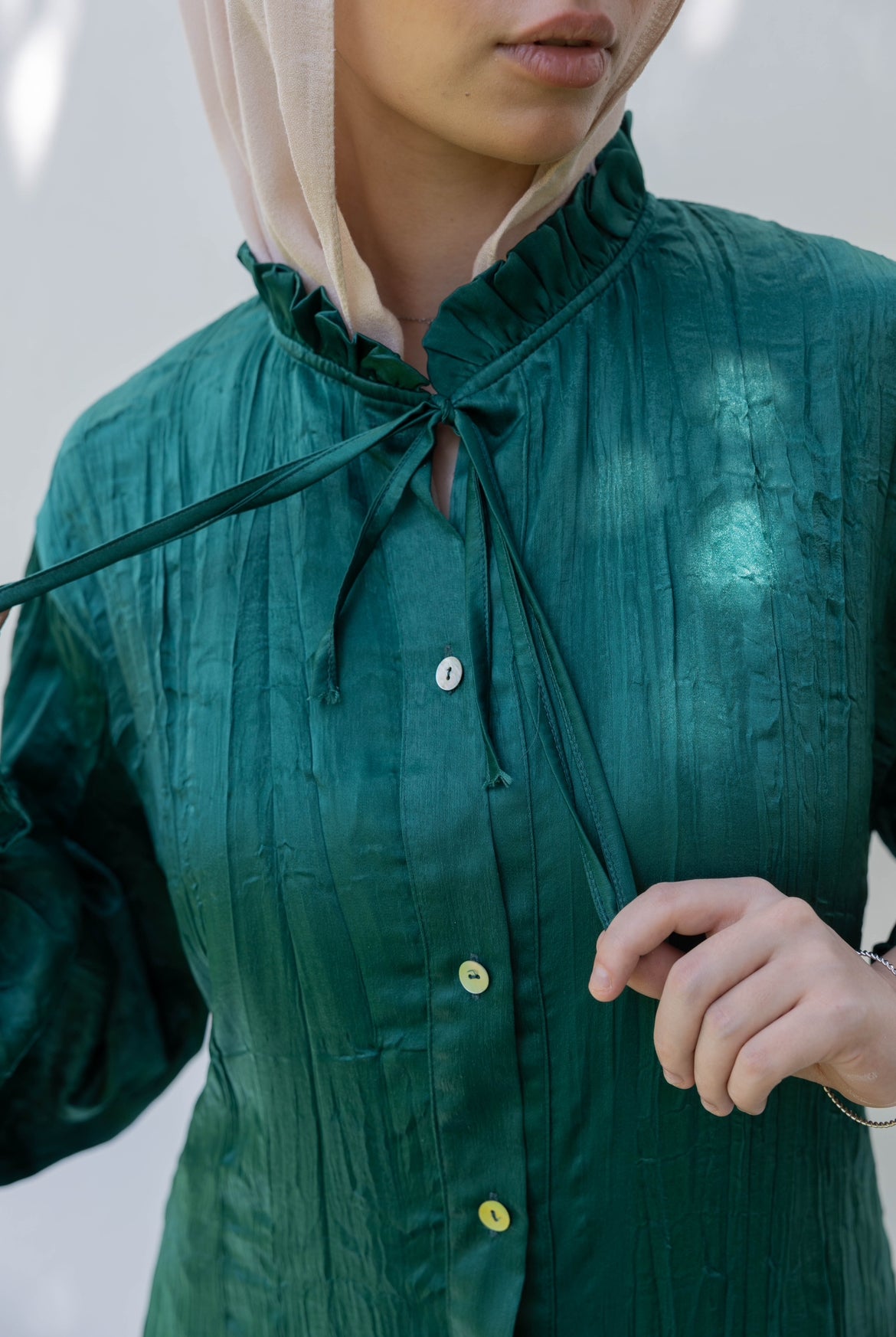 Lily Crushed Shirt Dress in Green