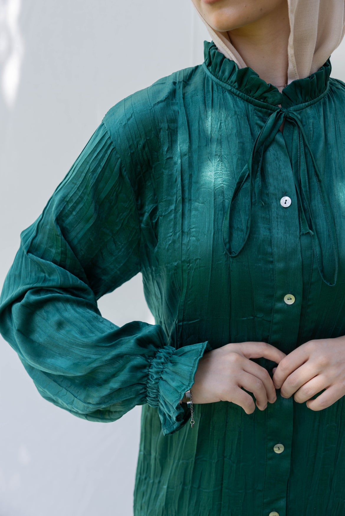 Lily Crushed Shirt Dress in Green