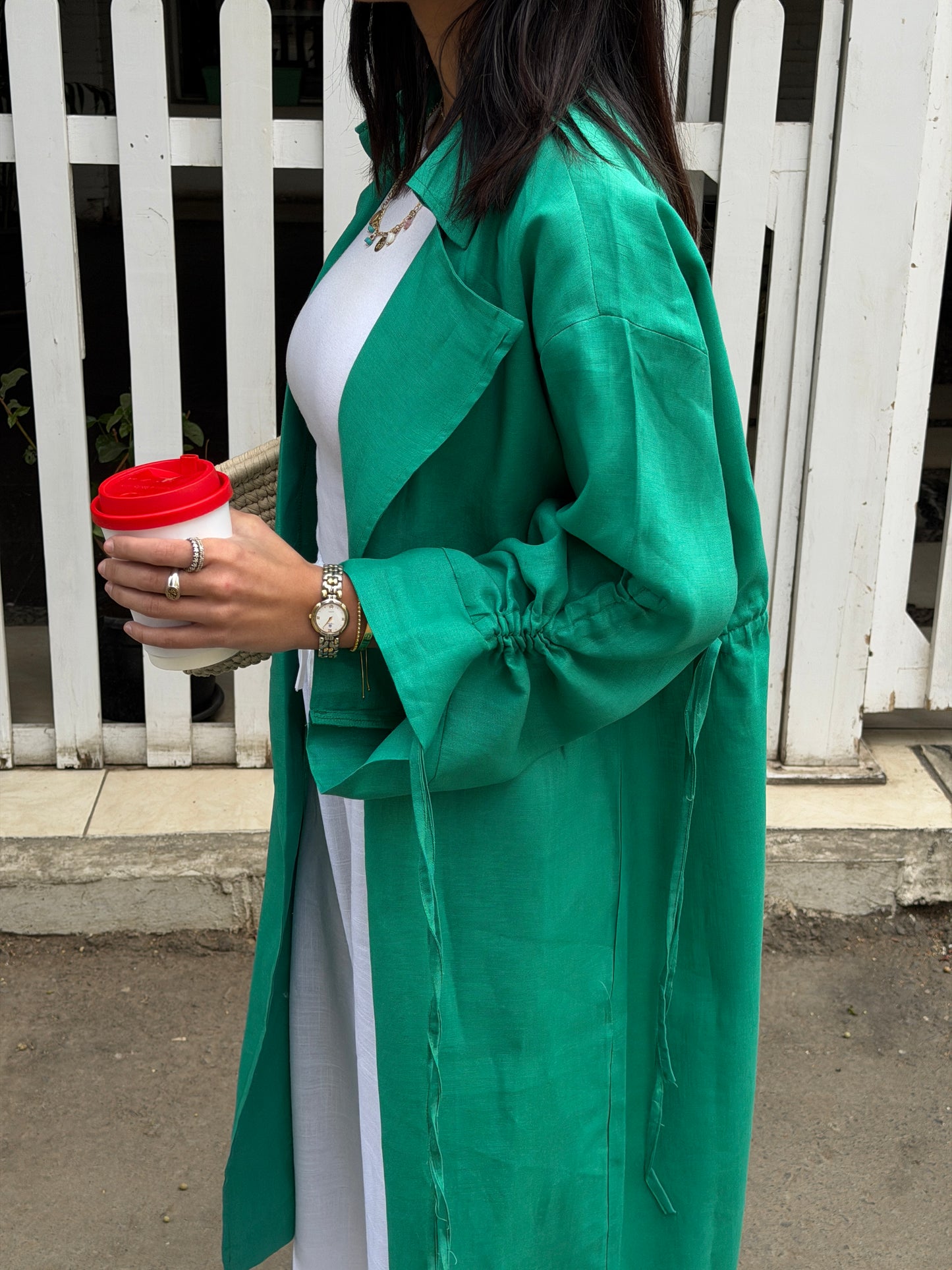 The Drawstring Cardigan in Green