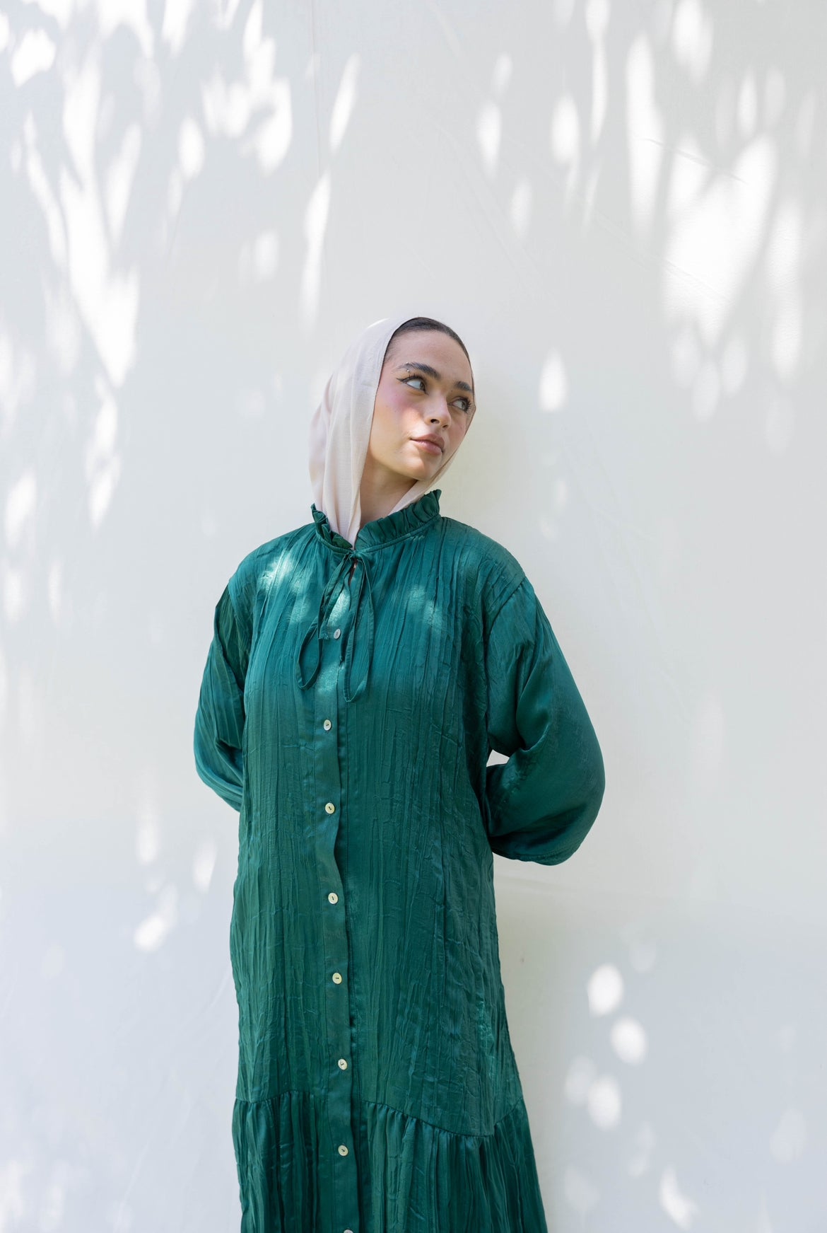 Lily Crushed Shirt Dress in Green