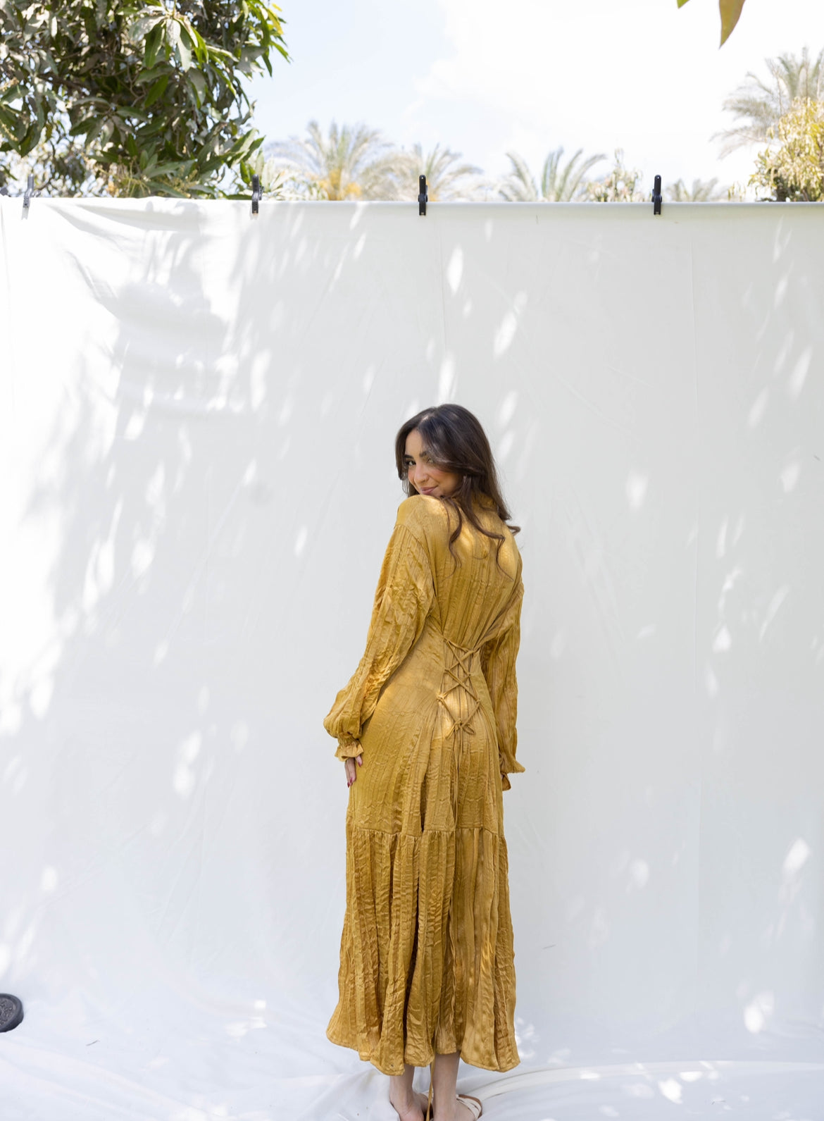 Lily Crushed Shirt Dress in Mustard