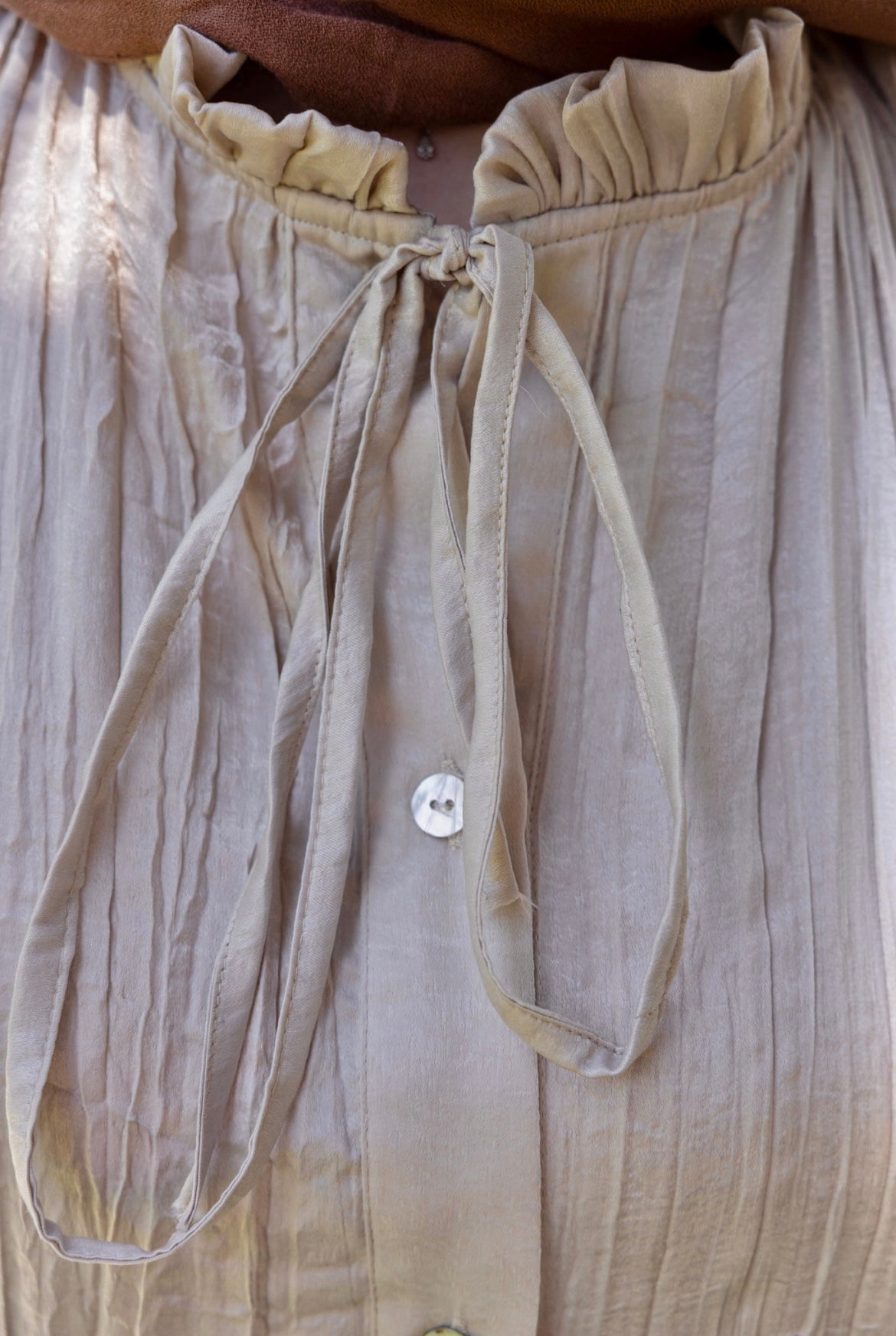 Lily Crushed Shirt Dress in Beige