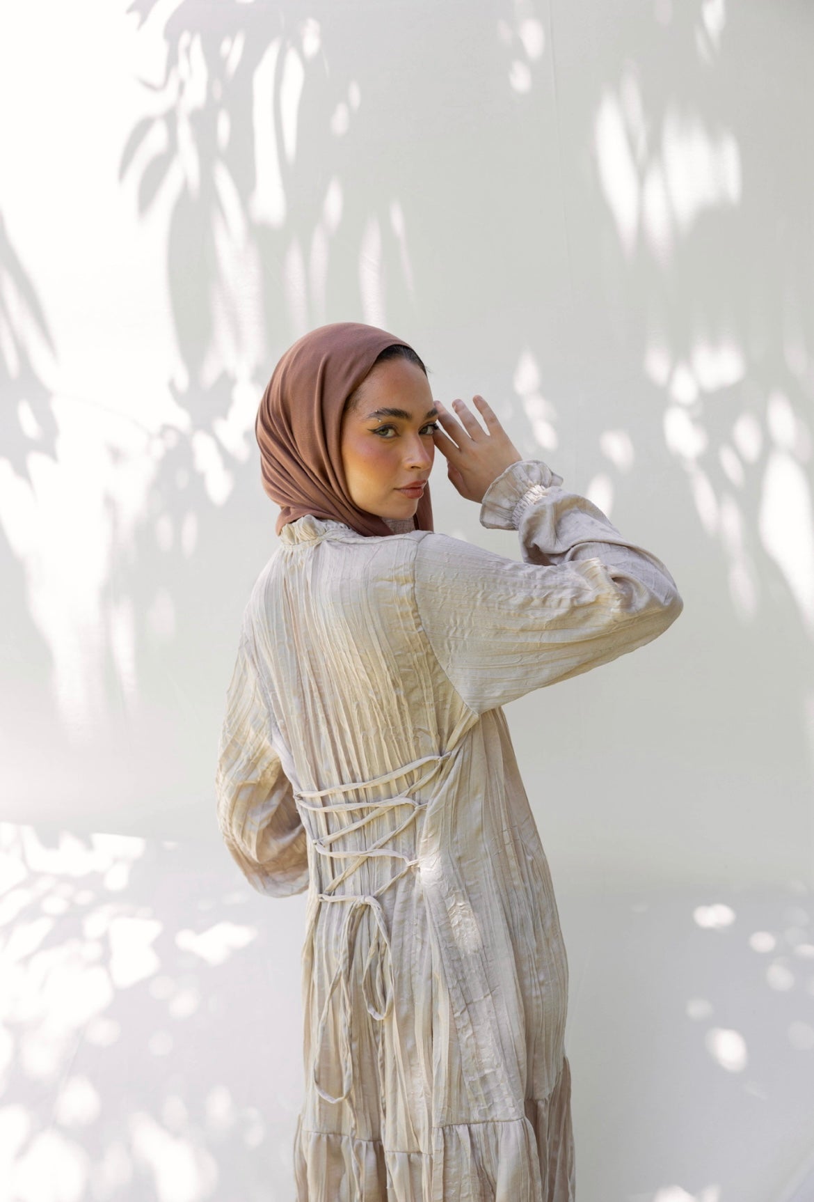 Lily Crushed Shirt Dress in Beige