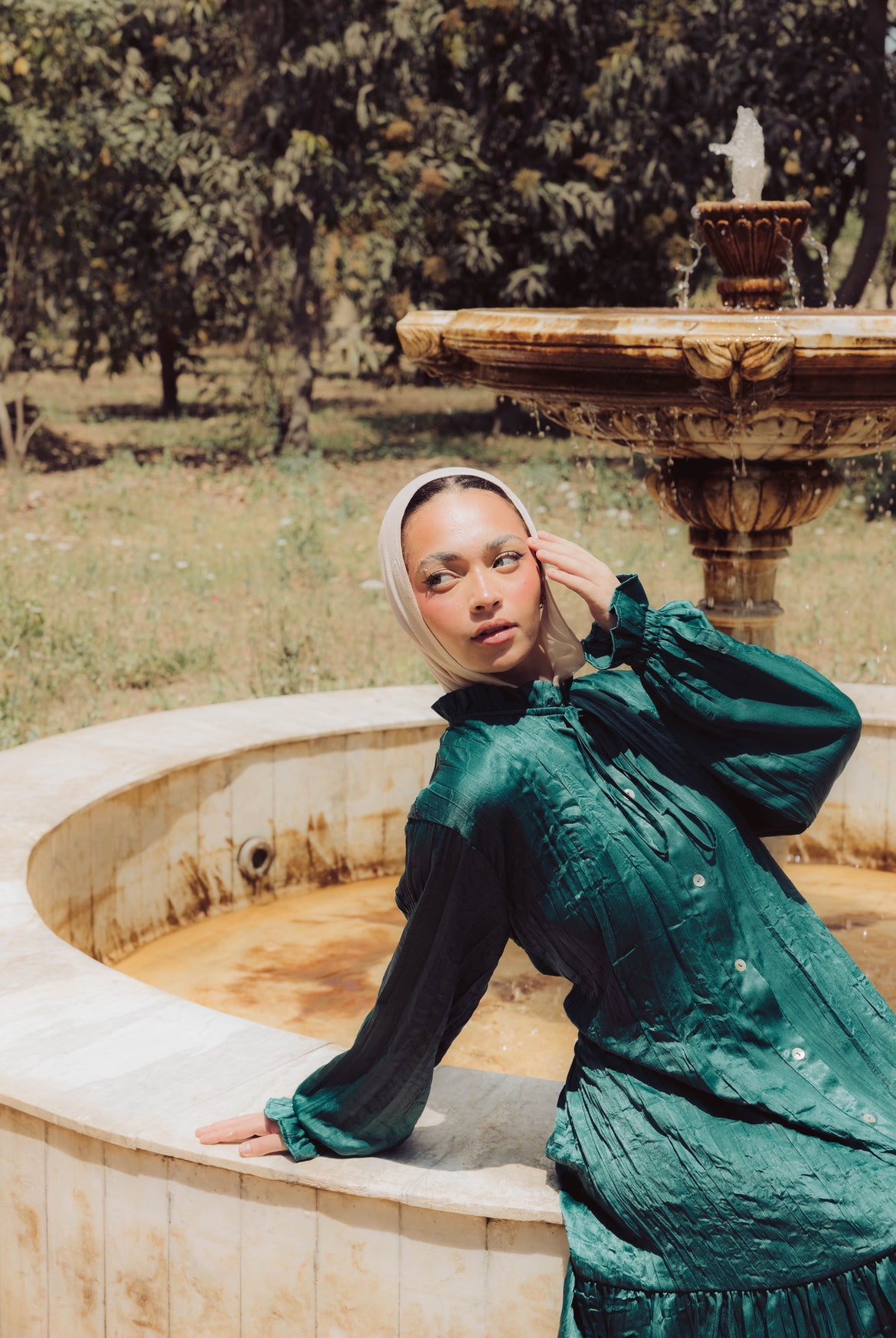 Lily Crushed Shirt Dress in Green