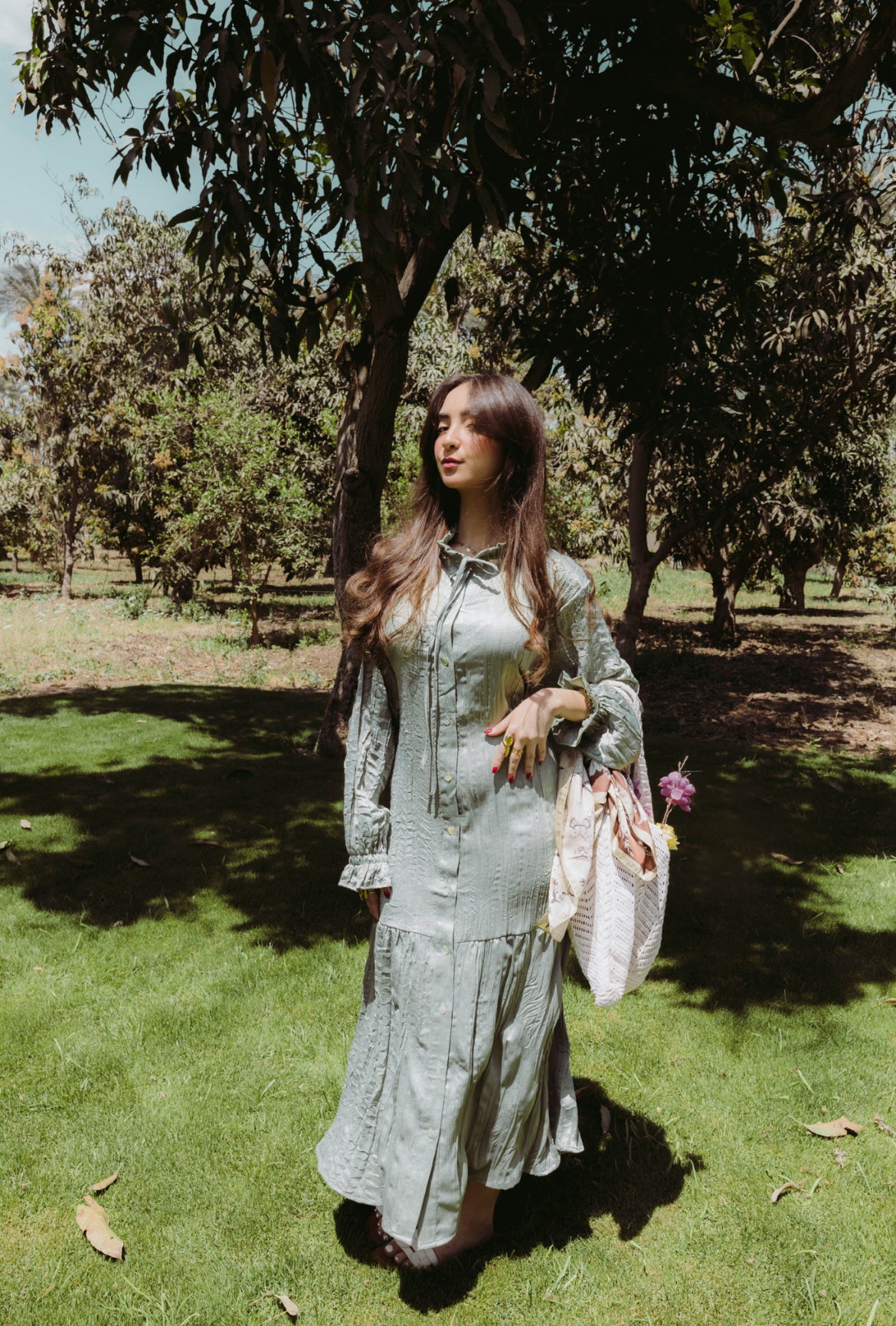 Lily Crushed Shirt Dress in Sage