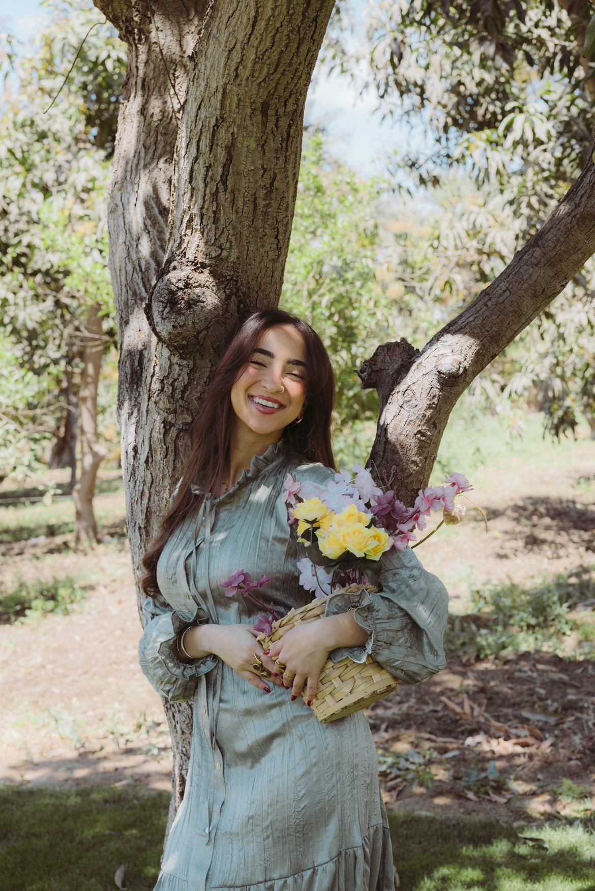 Lily Crushed Shirt Dress in Sage