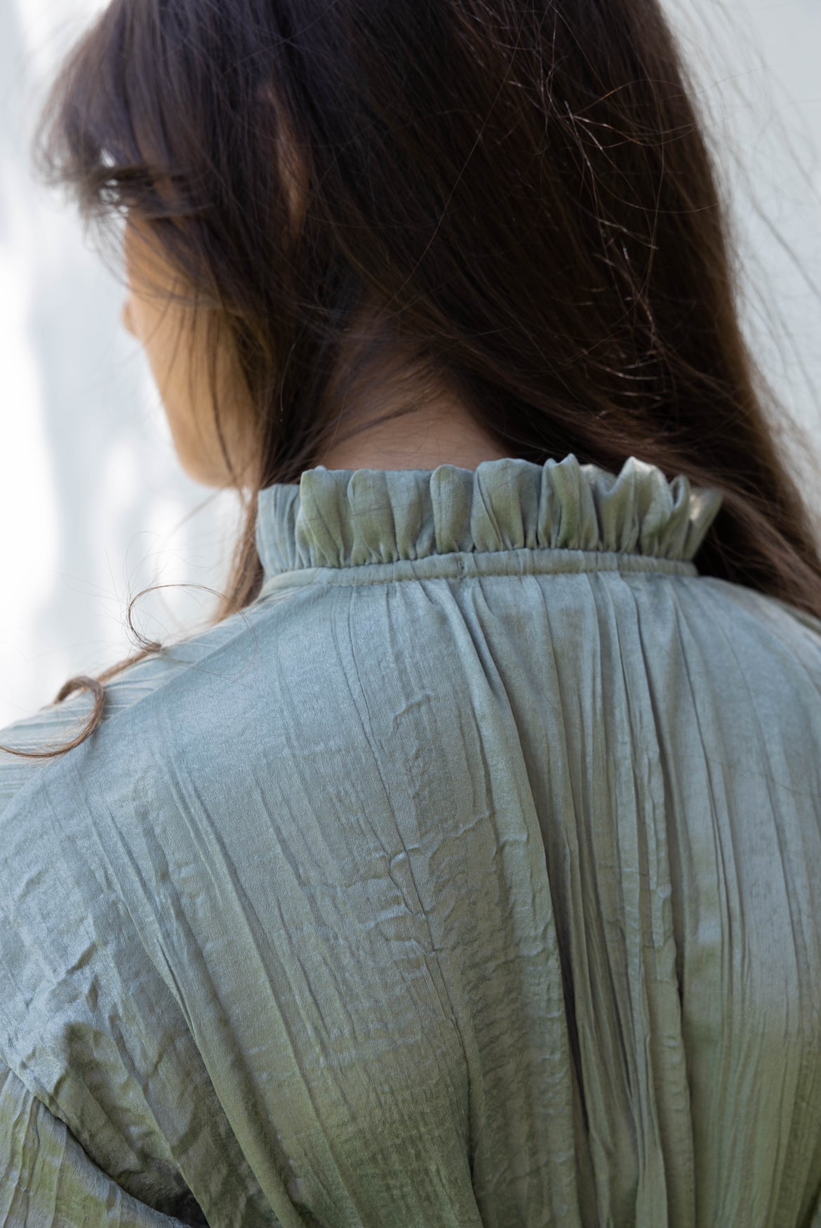 Lily Crushed Shirt Dress in Sage