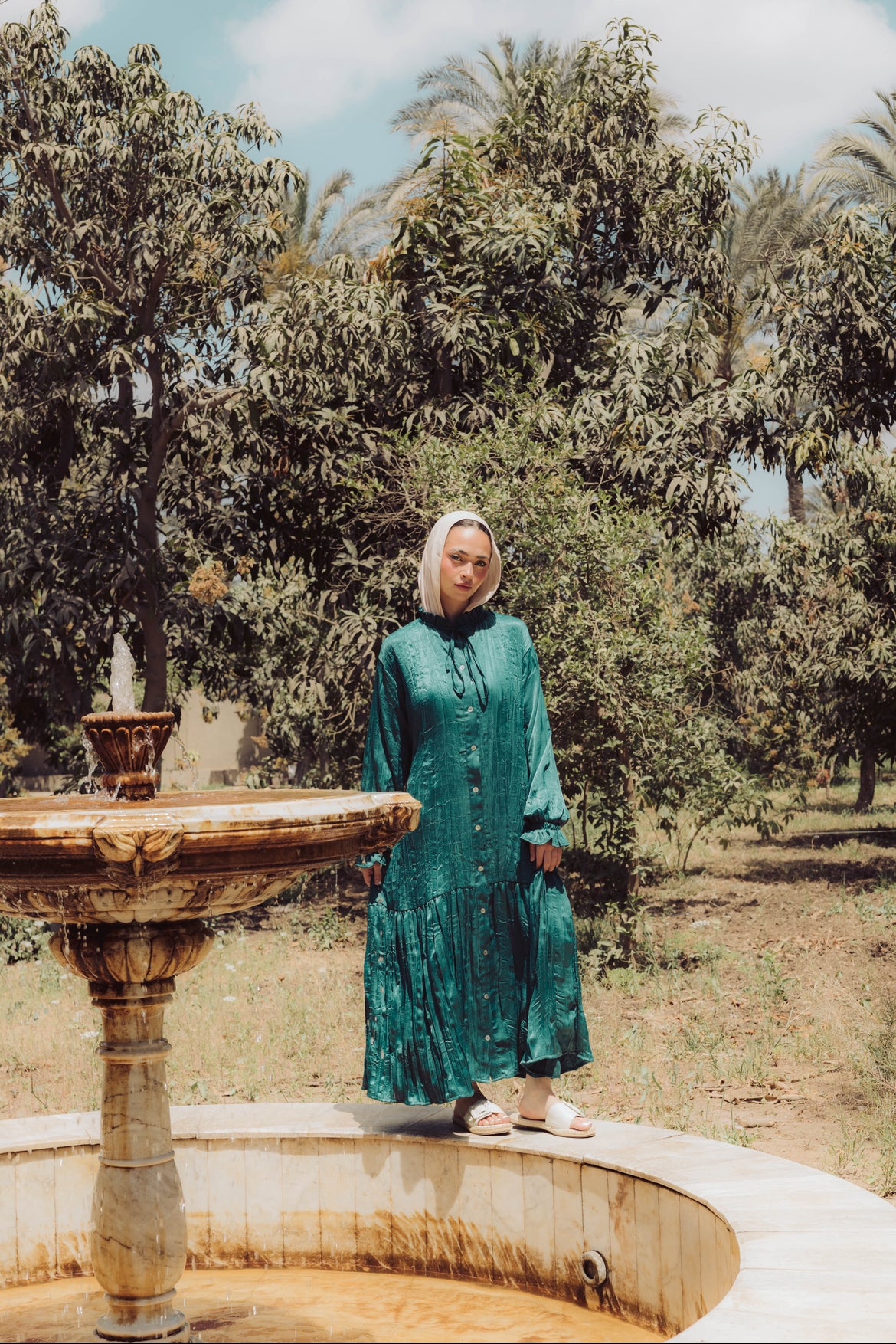 Lily Crushed Shirt Dress in Green