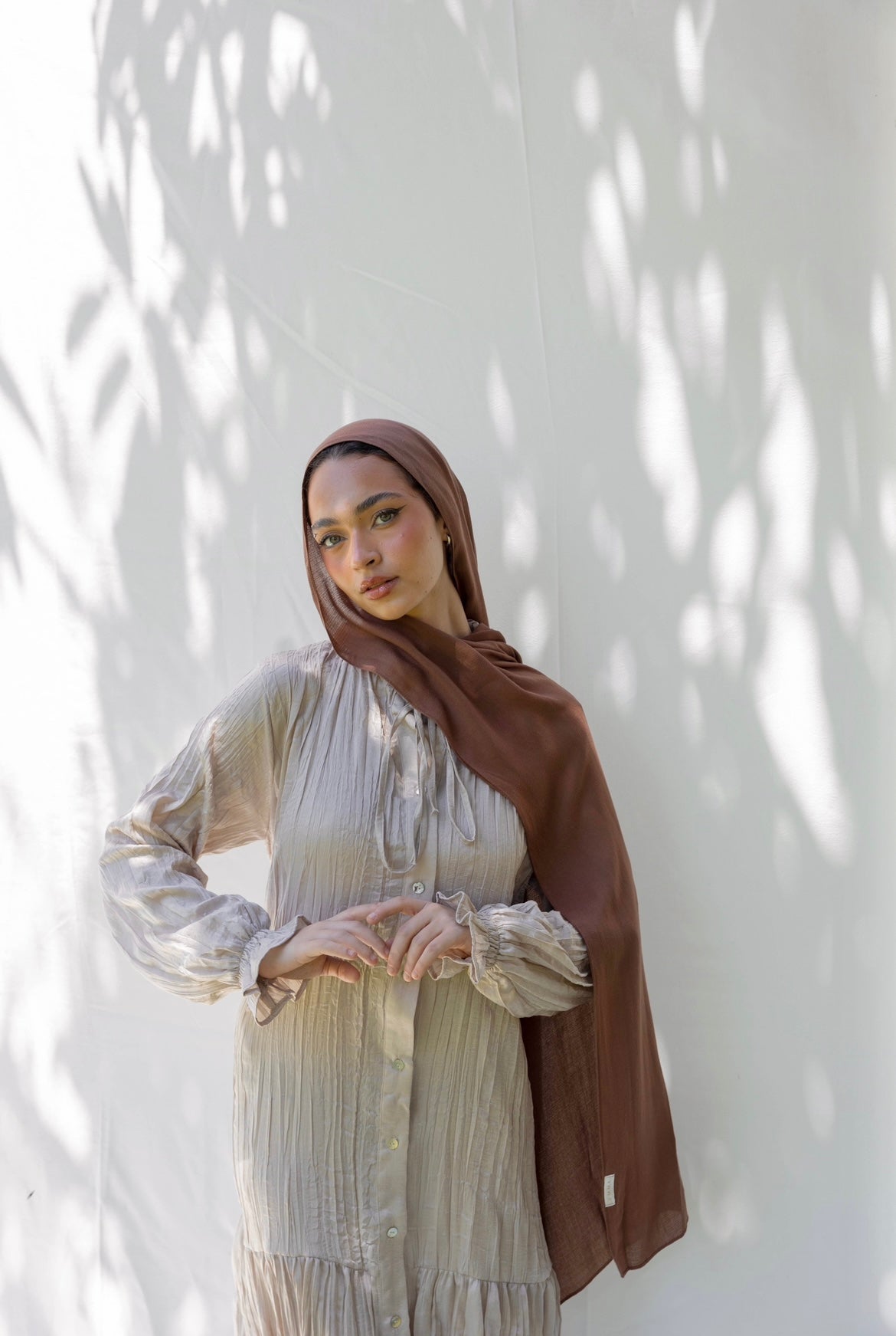 Lily Crushed Shirt Dress in Beige