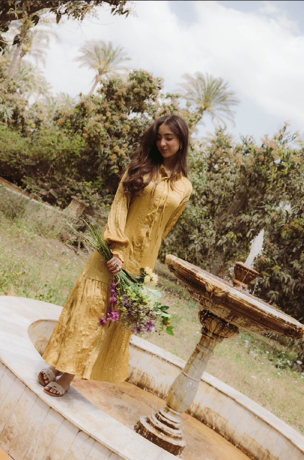 Lily Crushed Shirt Dress in Mustard