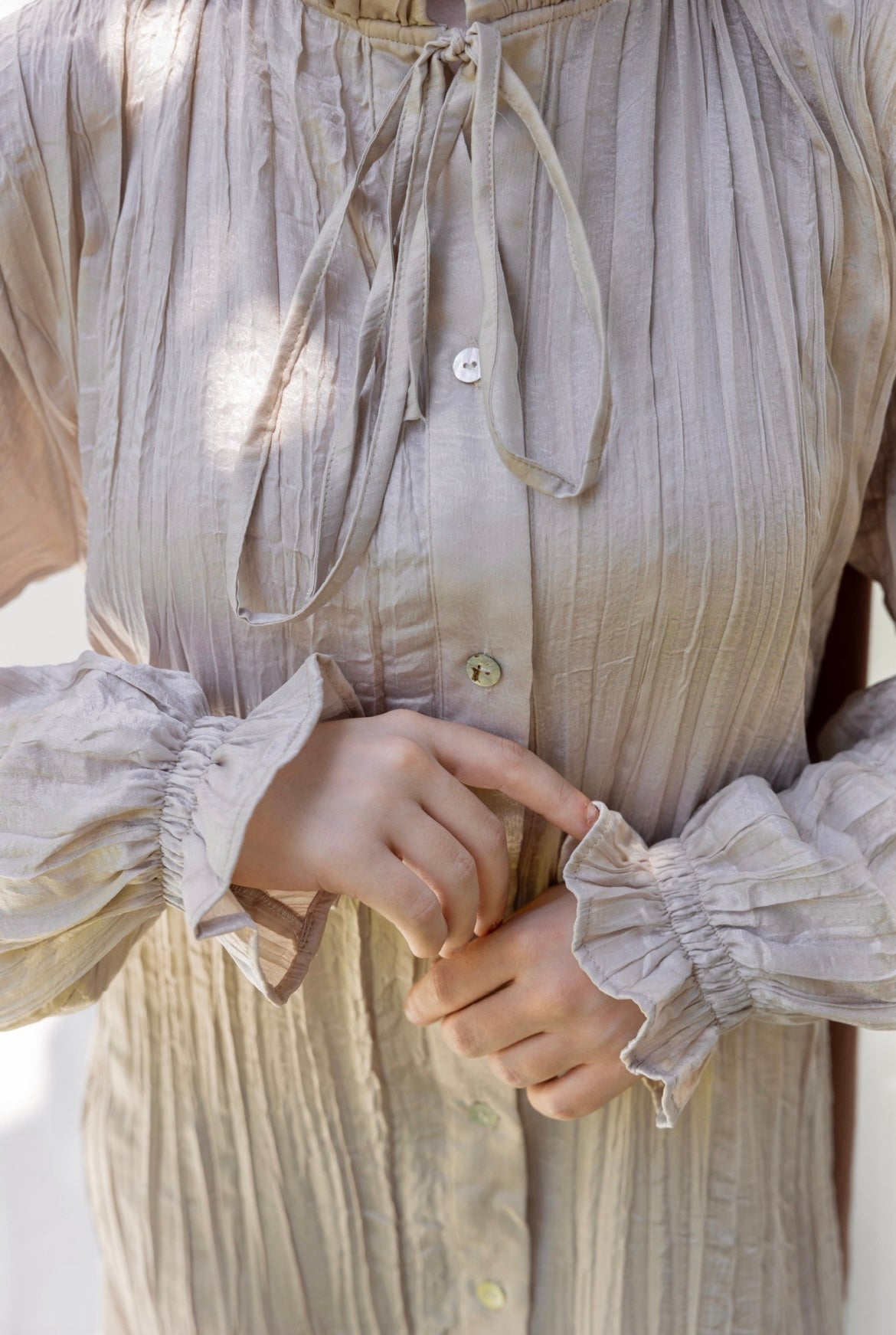 Lily Crushed Shirt Dress in Beige