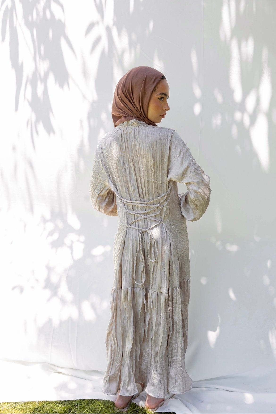 Lily Crushed Shirt Dress in Beige