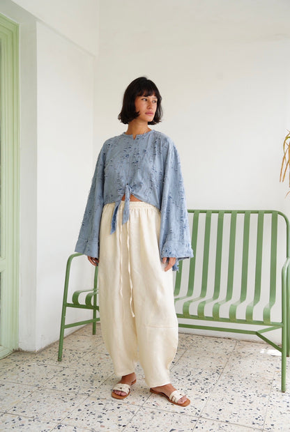 Fringe Texture Blouse - Blue