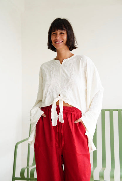 Fringe Texture Blouse - White