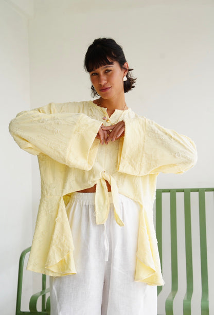 Fringe Texture Blouse - Pastel Yellow