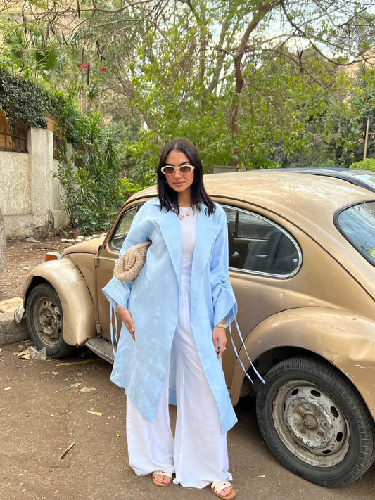 The Drawstring Cardigan in Baby Blue