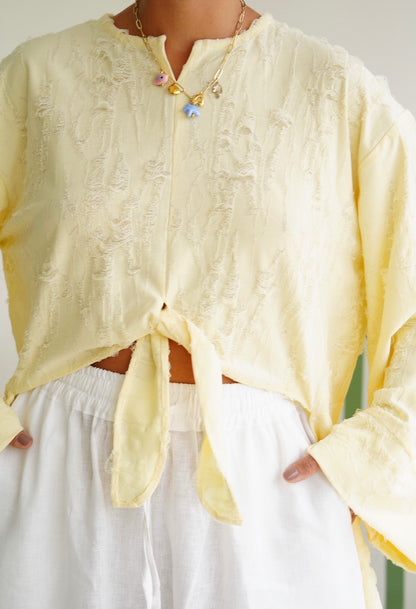 Fringe Texture Blouse - Pastel Yellow