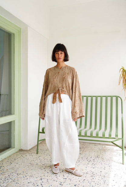 Fringe Texture Blouse - Cafe