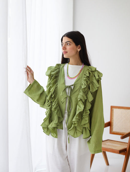 The Ruffles Blouse in Lime