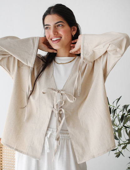 The Tie Bow Top in Beige