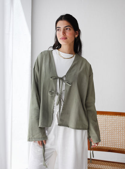 The Tie Bow Top in Sage