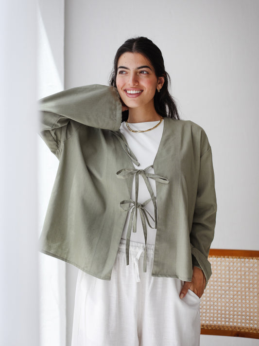 The Tie Bow Top in Sage