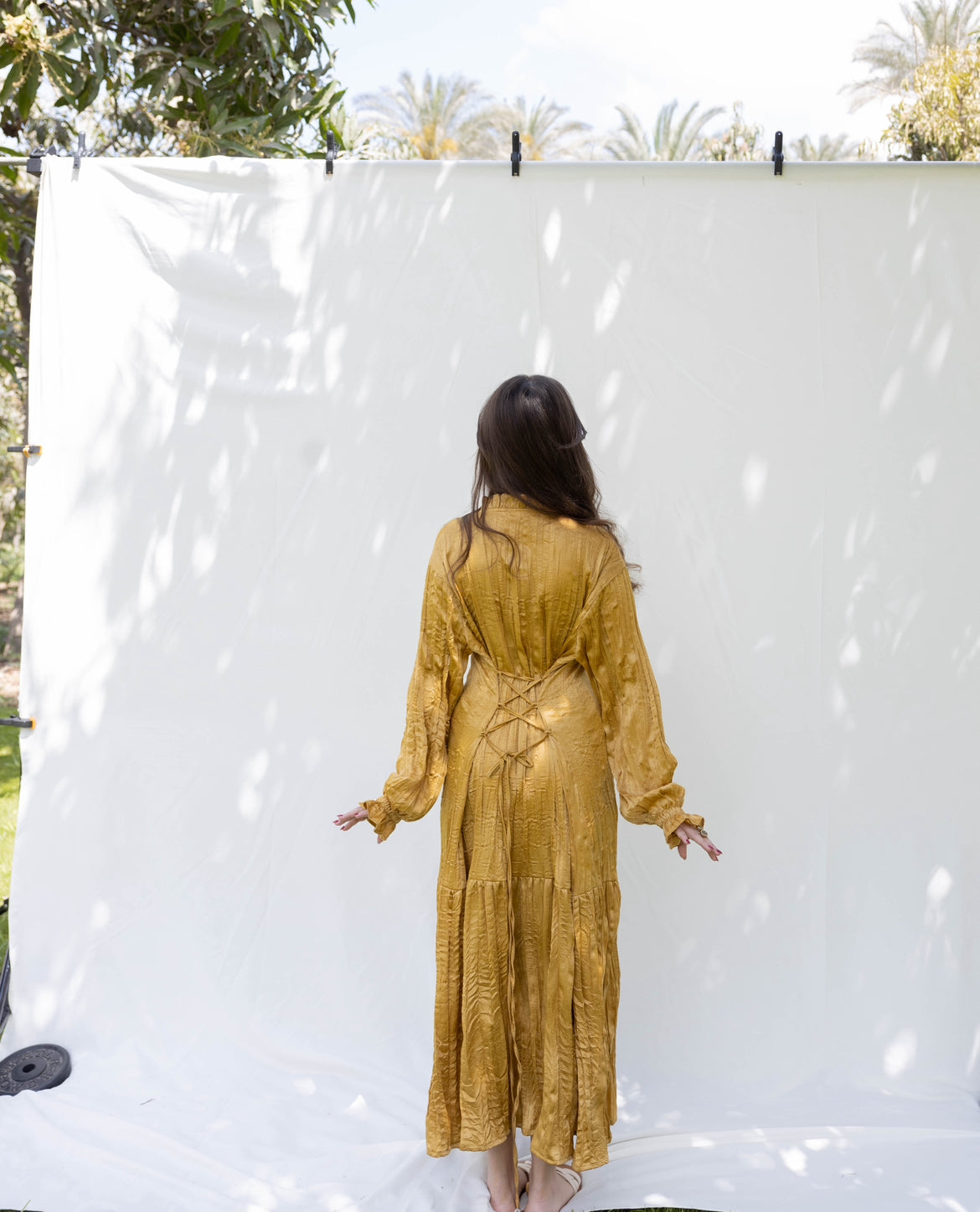 Lily Crushed Shirt Dress in Mustard