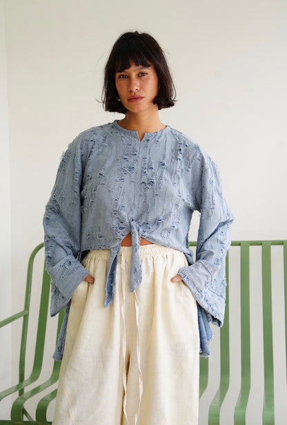 Fringe Texture Blouse - Blue