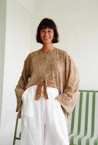 Fringe Texture Blouse - Cafe