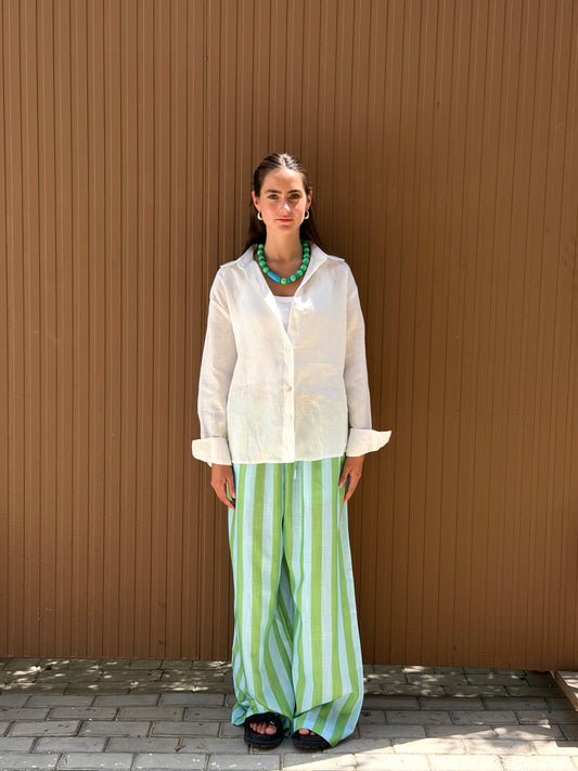 The Striped Wide Leg Pants in Green