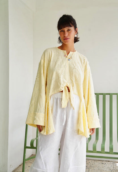 Fringe Texture Blouse - Pastel Yellow