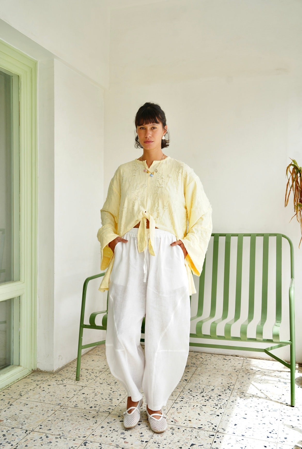 Fringe Texture Blouse - Pastel Yellow