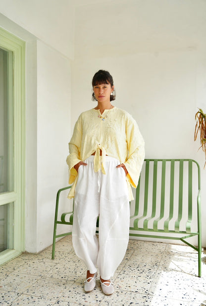 Fringe Texture Blouse - Pastel Yellow