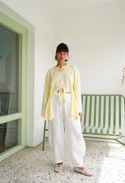 Fringe Texture Blouse - Pastel Yellow