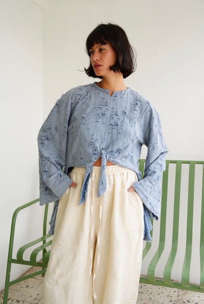 Fringe Texture Blouse - Blue