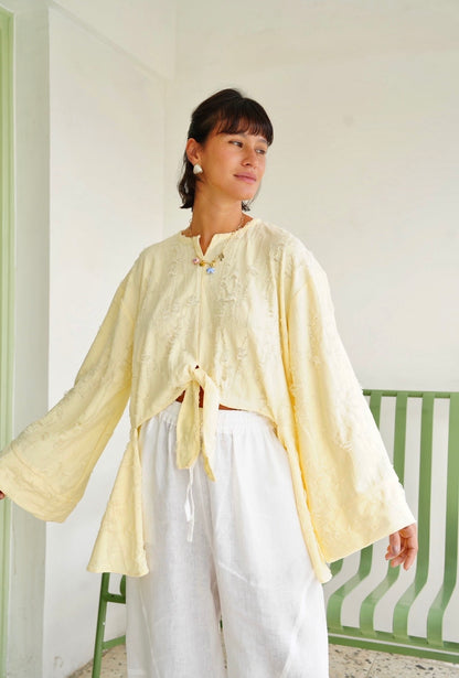 Fringe Texture Blouse - Pastel Yellow
